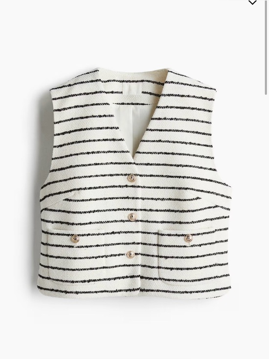 H&M Jackets & Blazers - H&M Women's Bouclé Vest | Trendy White‎ Striped Vest Waistcoat | Size: S Pockets